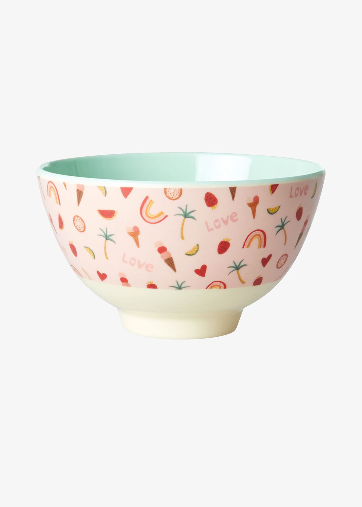 SMALL MELAMINE BOWL - SMALL FLOWERS AND CHERRY PRINT